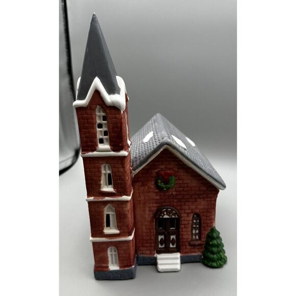 Church Brick Red Dickens Christmas Village Holiday Expressions 1991 China - Picture 2 of 11